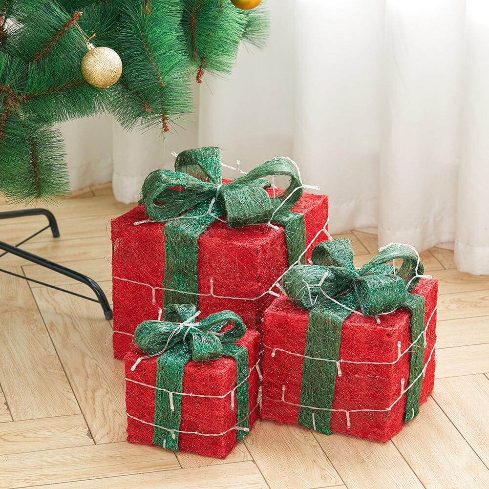 Pre-Lit Green Christmas Gift Box Set with Warm Lights Christmas Living and Home 