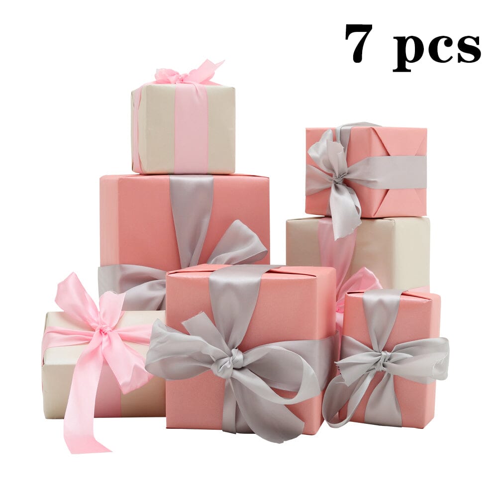 7-Piece Paper Ribbon Christmas Gift Box Set in Beige Pink Christmas Living and Home 
