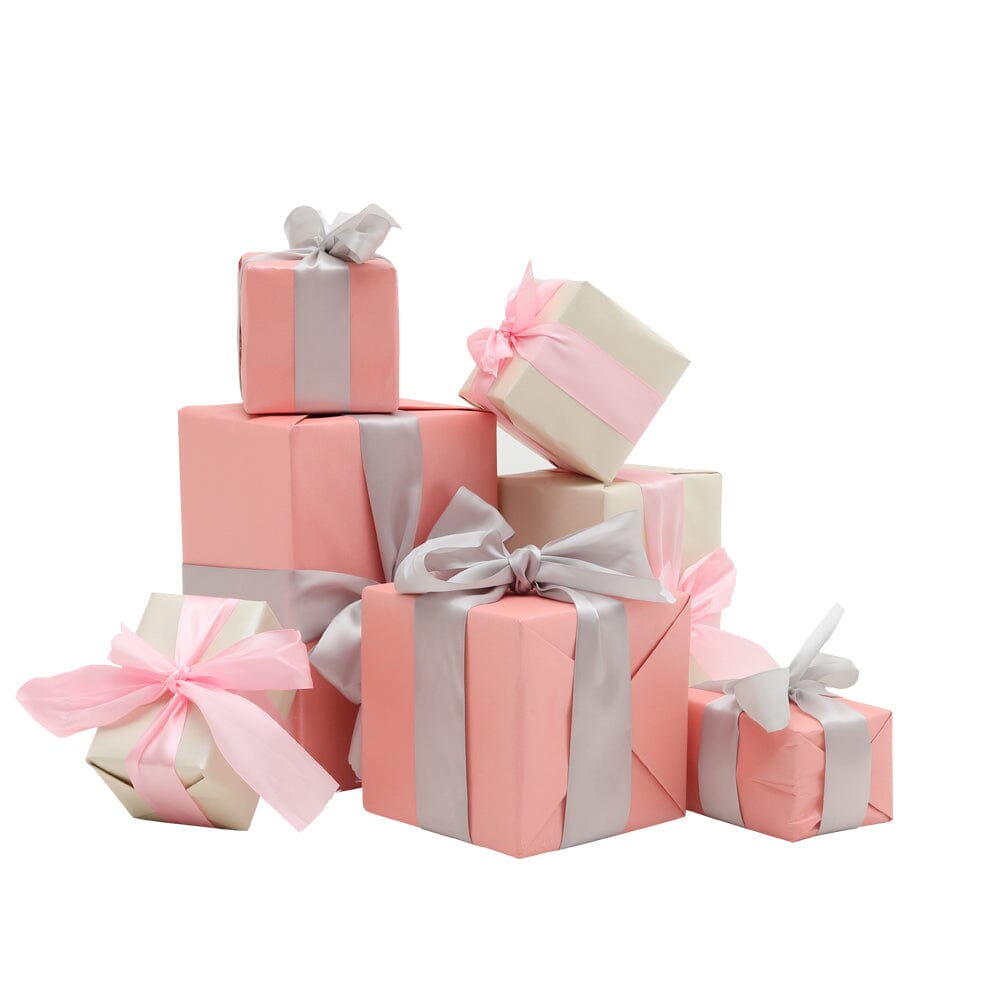 7-Piece Paper Ribbon Christmas Gift Box Set in Beige Pink Christmas Living and Home 