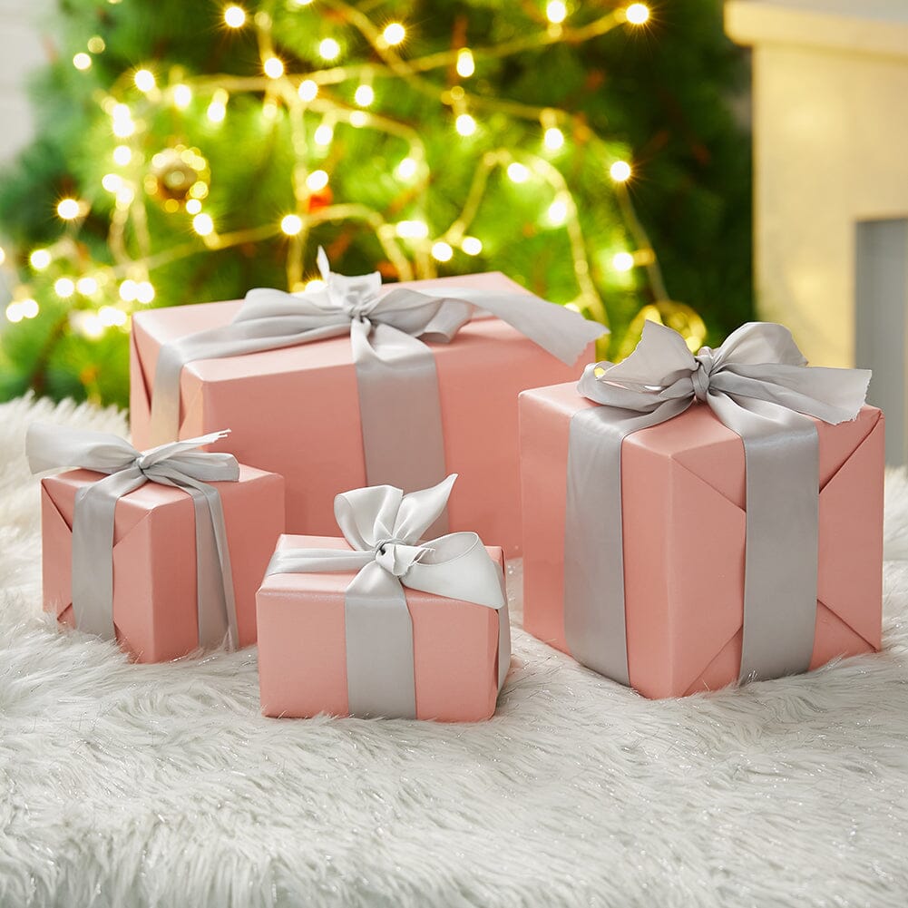7-Piece Paper Ribbon Christmas Gift Box Set in Beige Pink Christmas Living and Home 