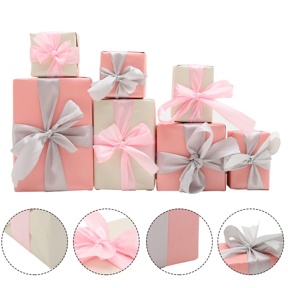 7-Piece Paper Ribbon Christmas Gift Box Set in Beige Pink Christmas Living and Home 