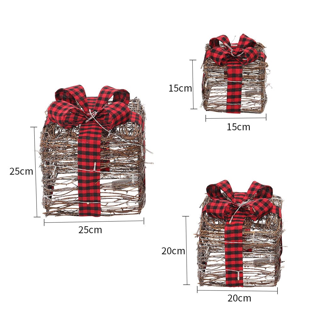 Pre-Lit Woven Christmas Gift Box Set with Checked Bows Christmas Living and Home 