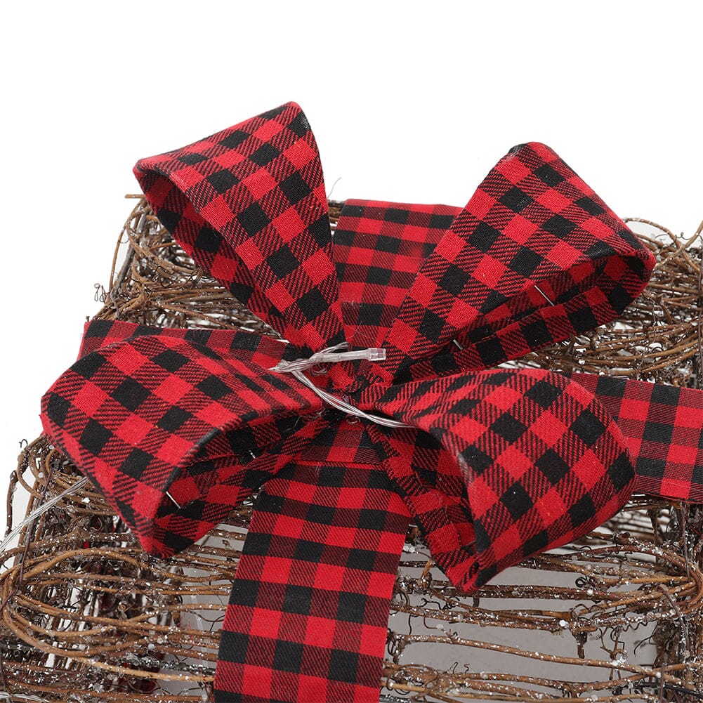 Pre-Lit Woven Christmas Gift Box Set with Checked Bows Christmas Living and Home 