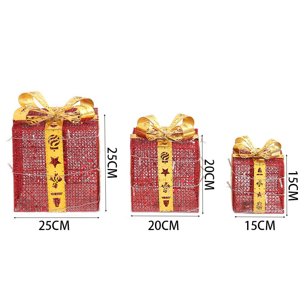 3pcs Christmas Gift Box Accessories Set with Light Strips-Red Box Living and Home 