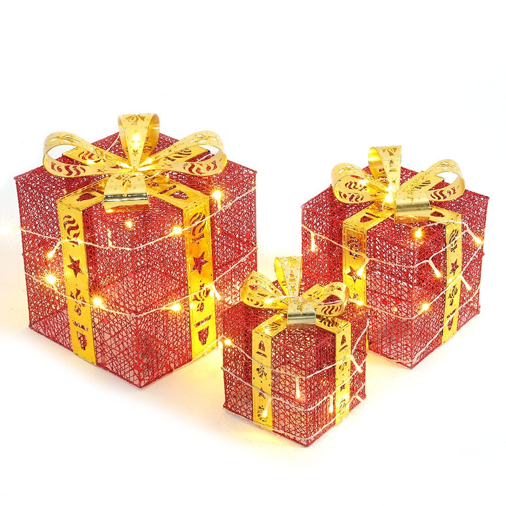 3pcs Christmas Gift Box Accessories Set with Light Strips-Red Box Living and Home 