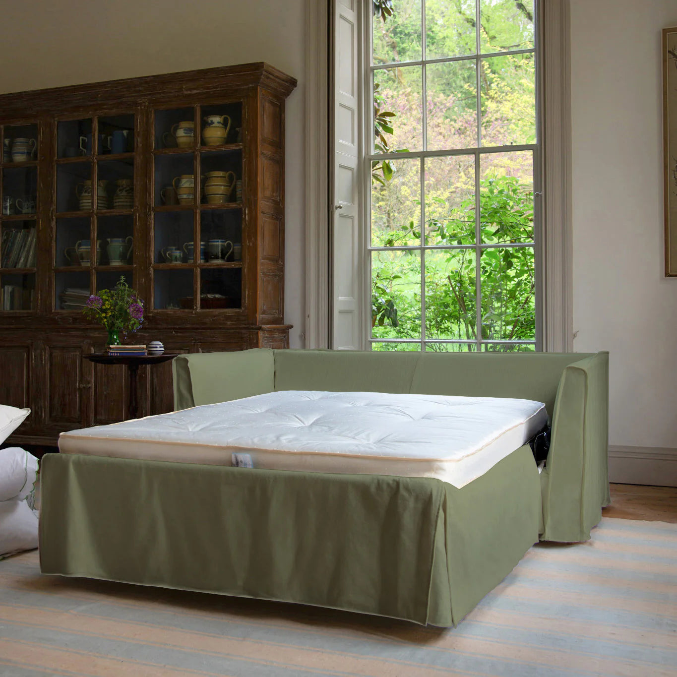 Cloud-Like Linen Sleeper Sofa Bed in Pearl