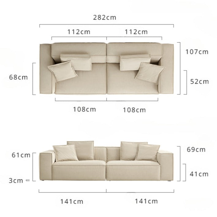 Tofu Block Creamy Style 3-Seater Sofa