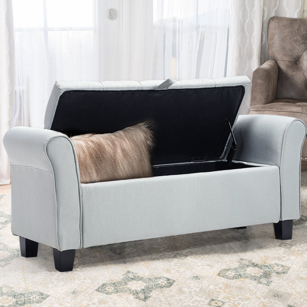 Storage Linen Splayed Armrest Ottoman Bench Chaise