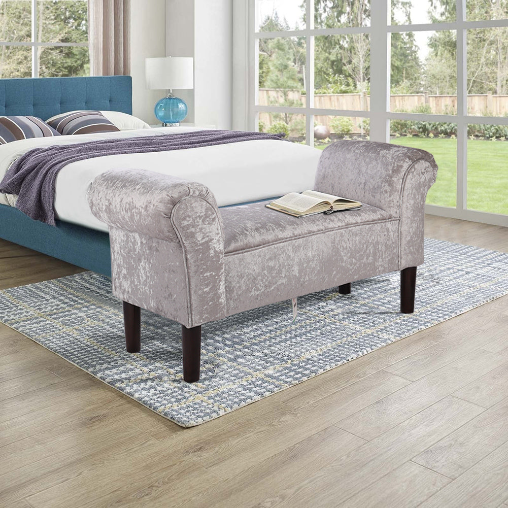 Sheeny Ice Velvet Roll Arm Bed End Bench