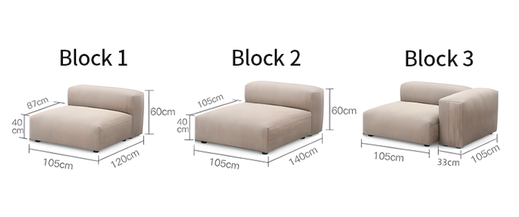 Corduroy Modular Wide Seat Chaise Sofa Block