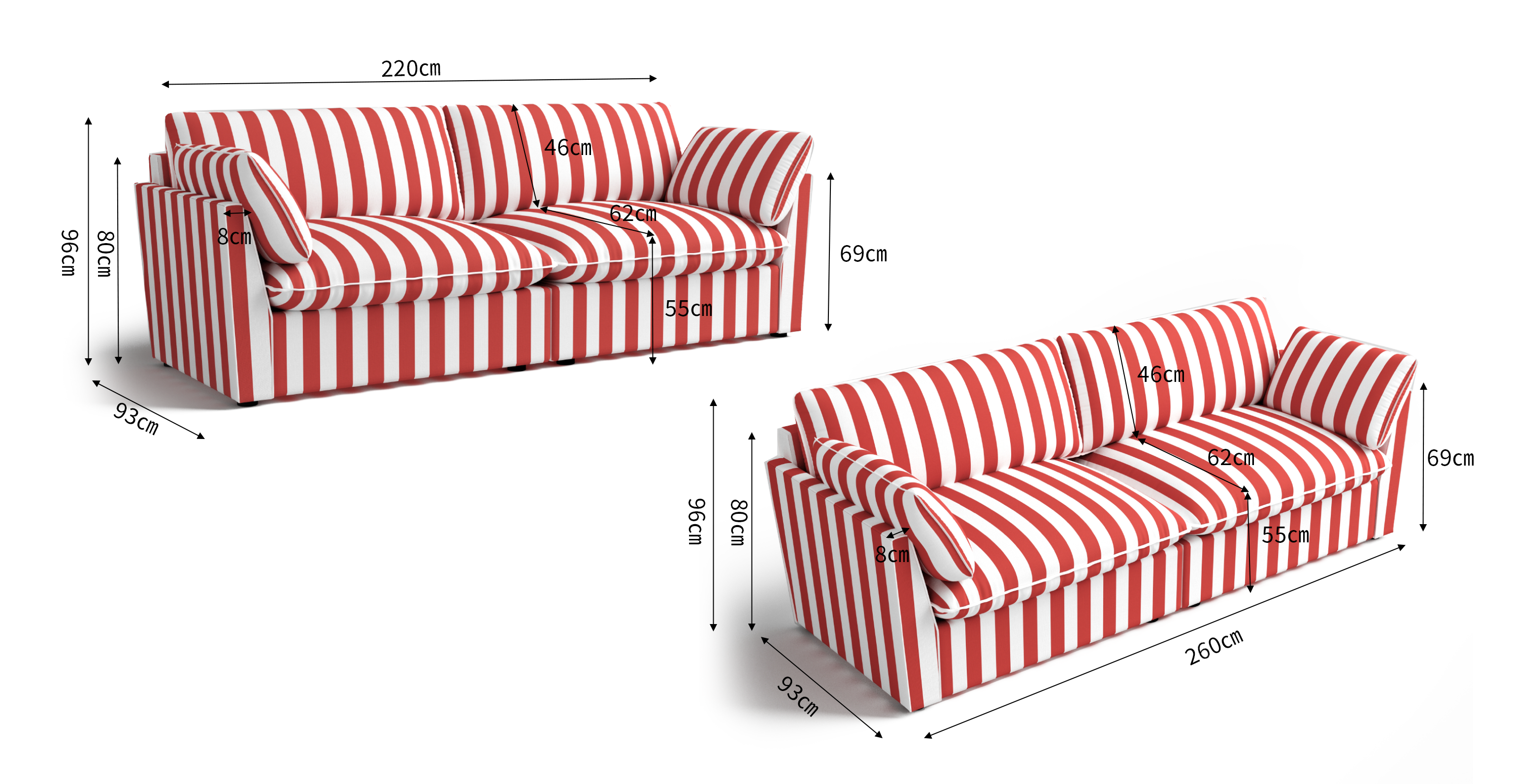 British Retro Check & Striped Sofa with Removable Covers