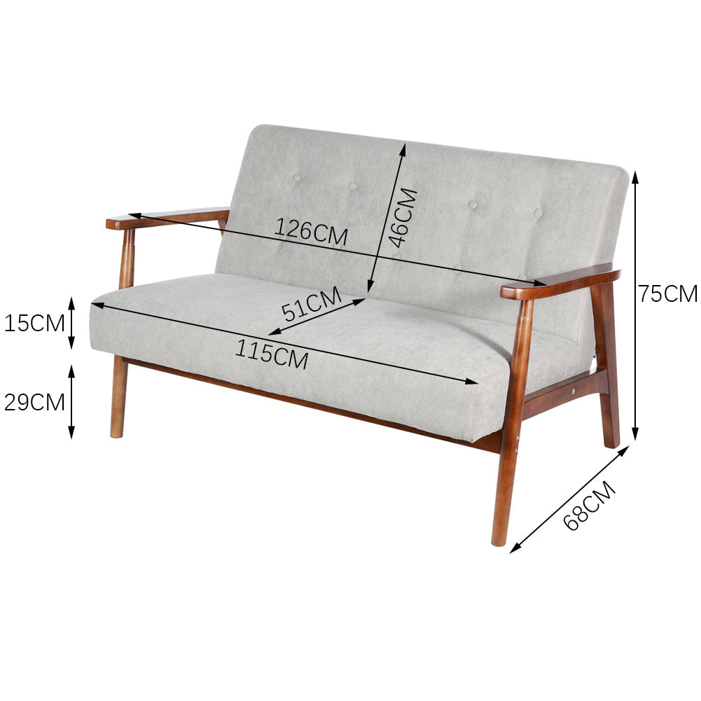 Solid Wooden Upholstered Padded Tufted 2-Seater Sofa