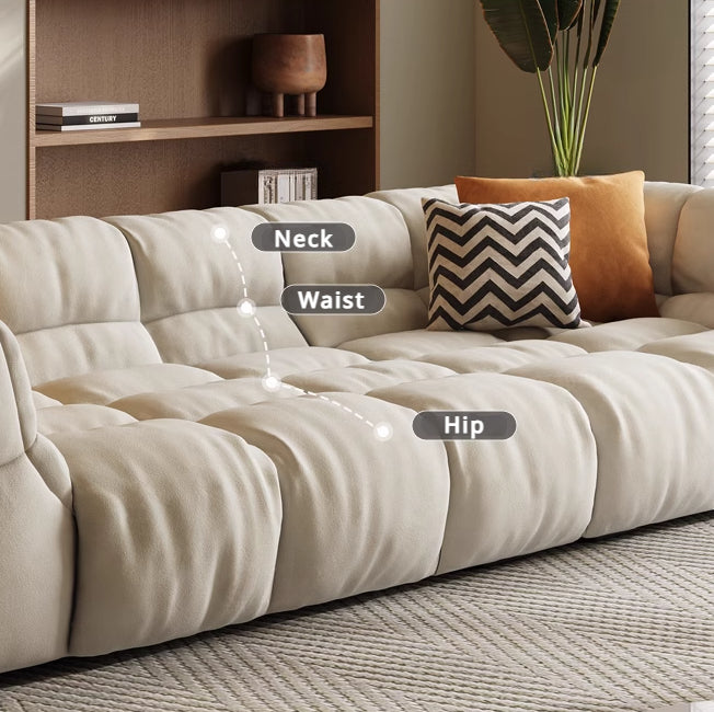 Fluffy Waffle Leathaire Fabric Sofa 3 Seater for Limited Space