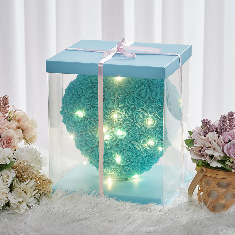 Simulation Forever Rose Flower Heart with Gift Set with Lights Blue