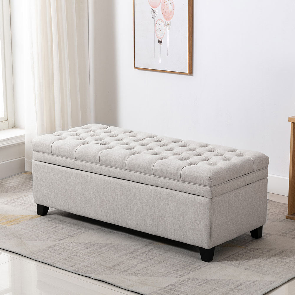 Linen Padded Cushion Bed End Bench with Storage Space