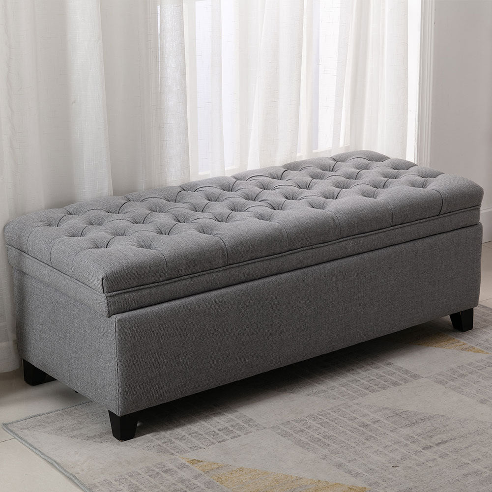 Linen Padded Cushion Bed End Bench with Storage Space