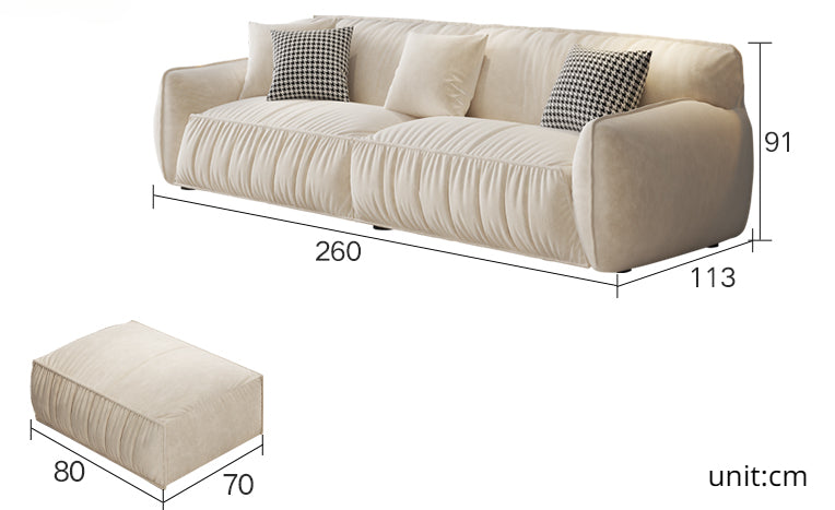 Creamy Padded Lint Sofa with Matching Footstool