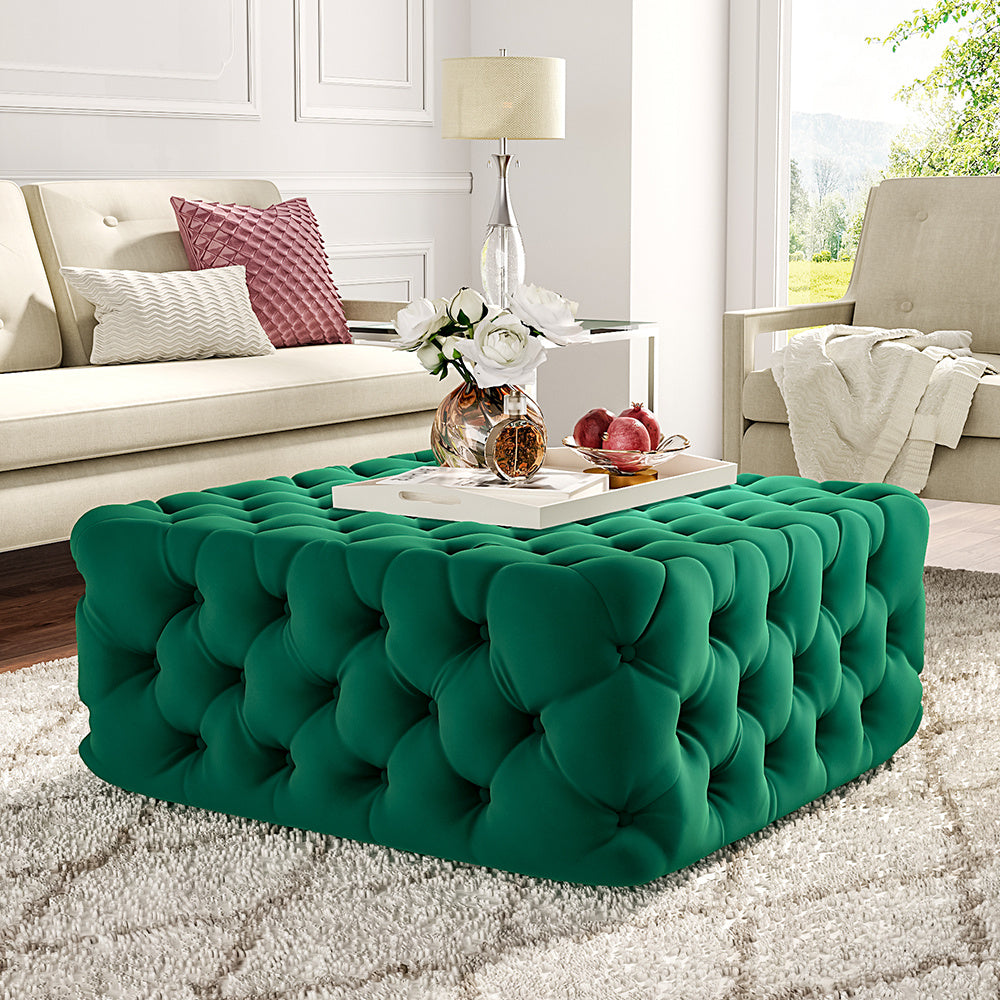 Cubic Velvet Buttoned Footrest Stool