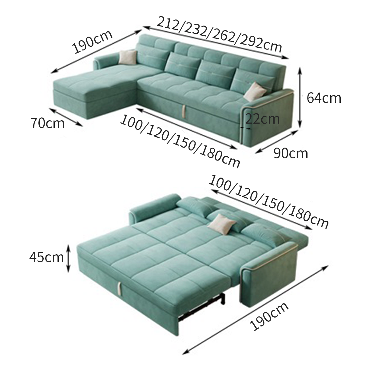 Multifunctional Mint Velvet Pull Out Chaise Sofa Bed with Storage