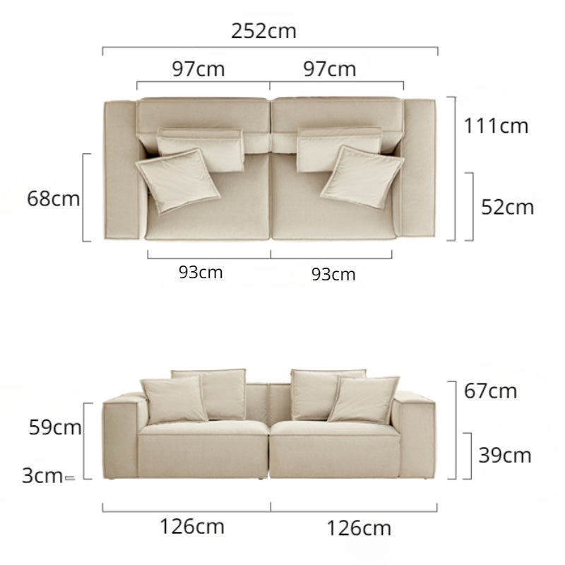 Tofu Block Creamy Style 3-Seater Sofa