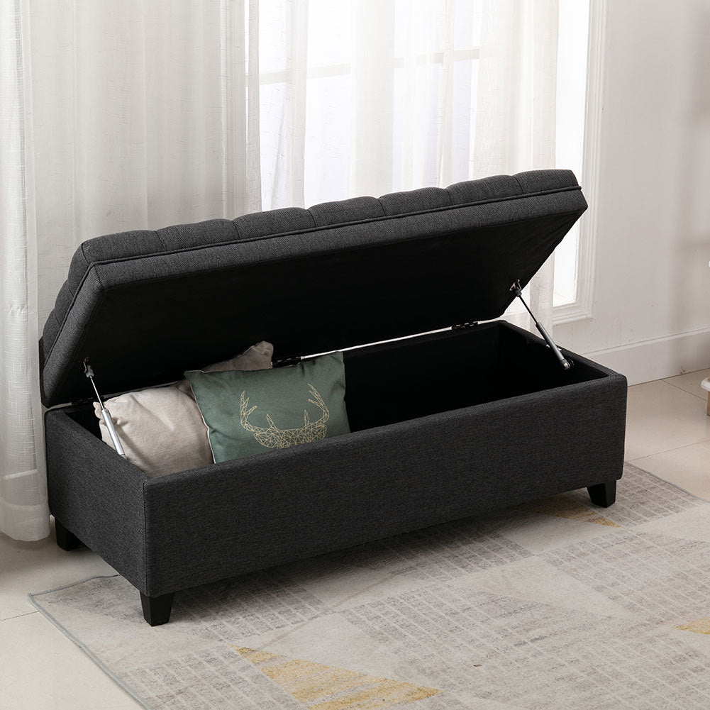 Linen Padded Cushion Bed End Bench with Storage Space