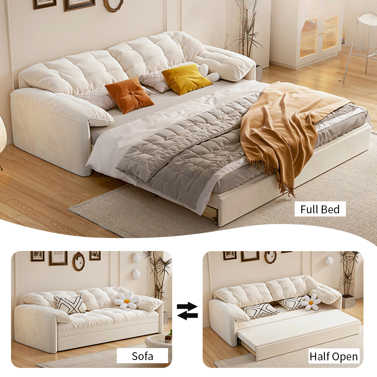 Cloud Elephant Ears Folding Corner Sofa Bed with Storage