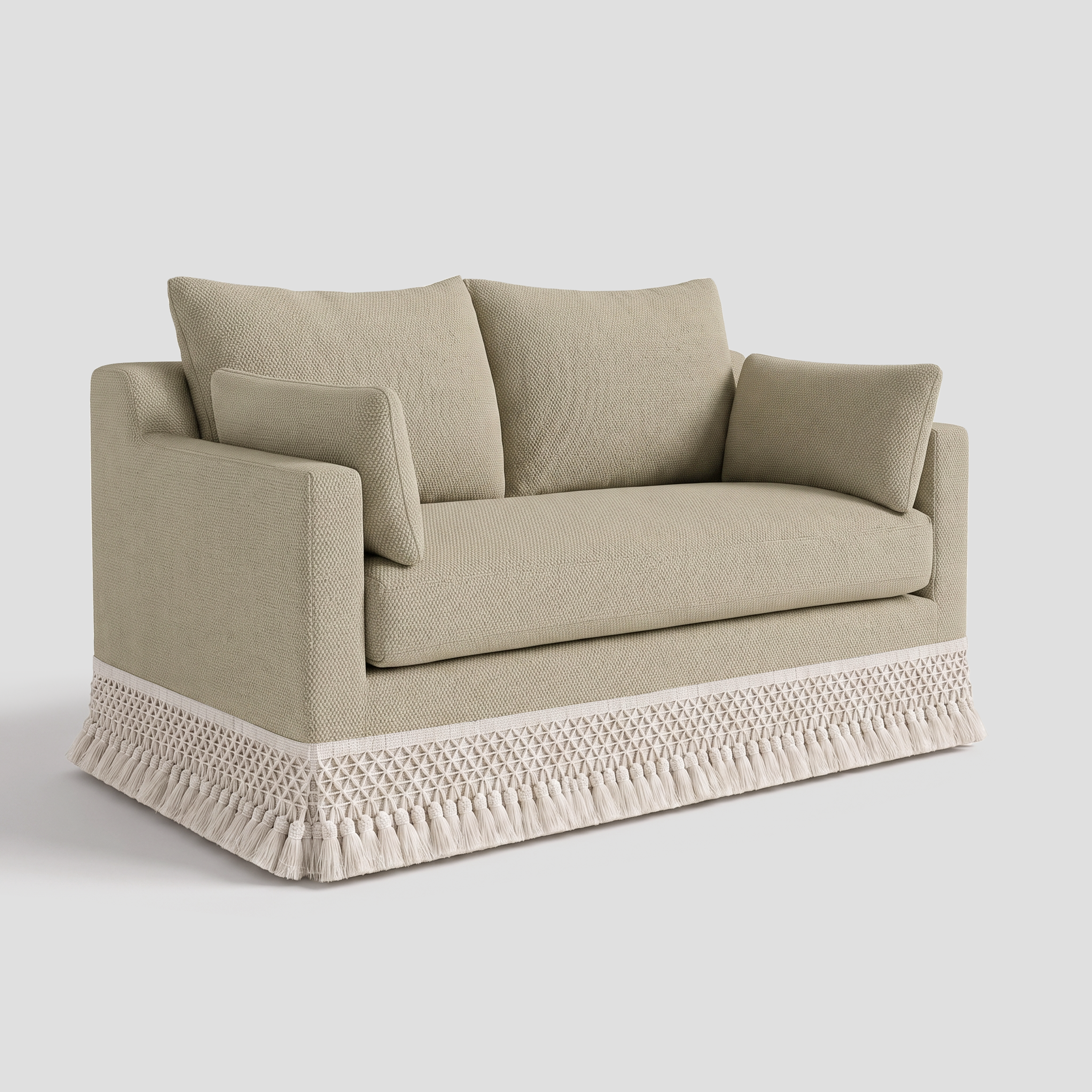 Cottonfy Cotton-Linen Washable Fringe 2 Seater Sofa