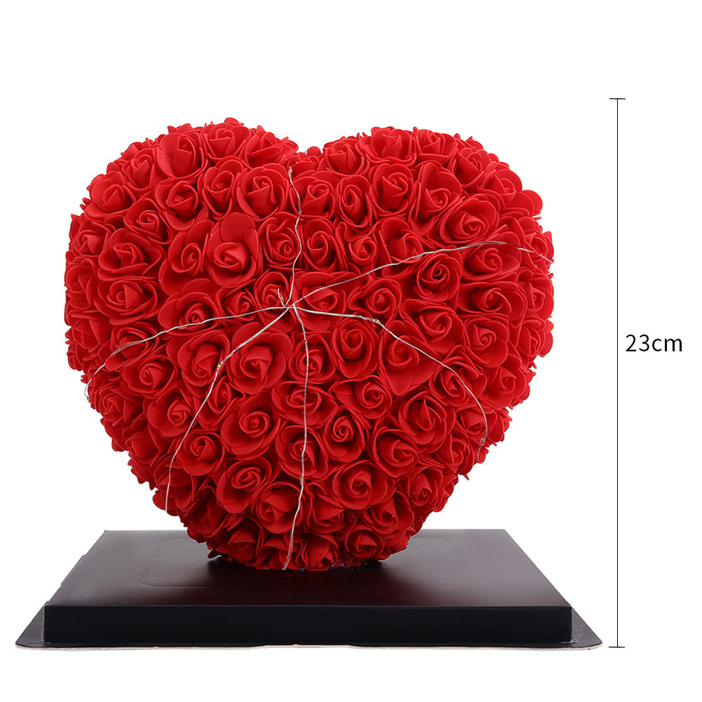 Simulation Forever Rose Flower Heart with Gift Set with Lights Red