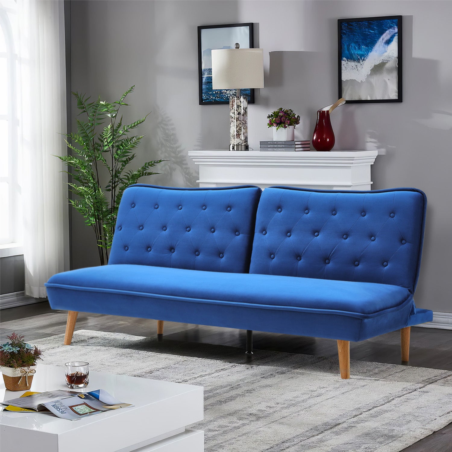 Upholstered Convertible Sofa Bed with Wood Leg