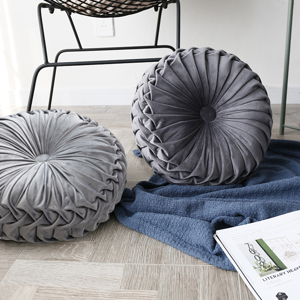 Round Pleated Pumpkin Velvet Cushion Grey