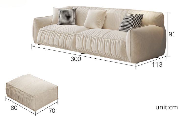 Creamy Padded Lint Sofa with Matching Footstool