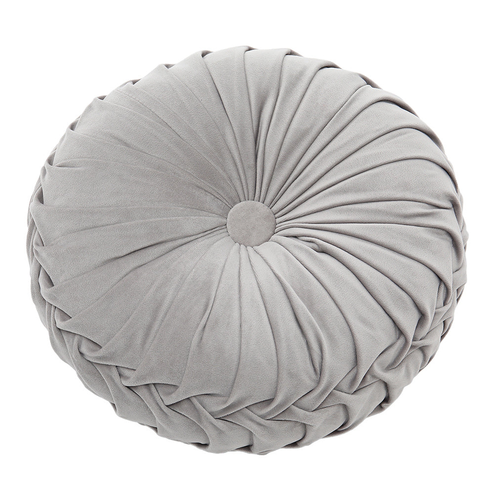 Round Pleated Pumpkin Velvet Cushion Grey