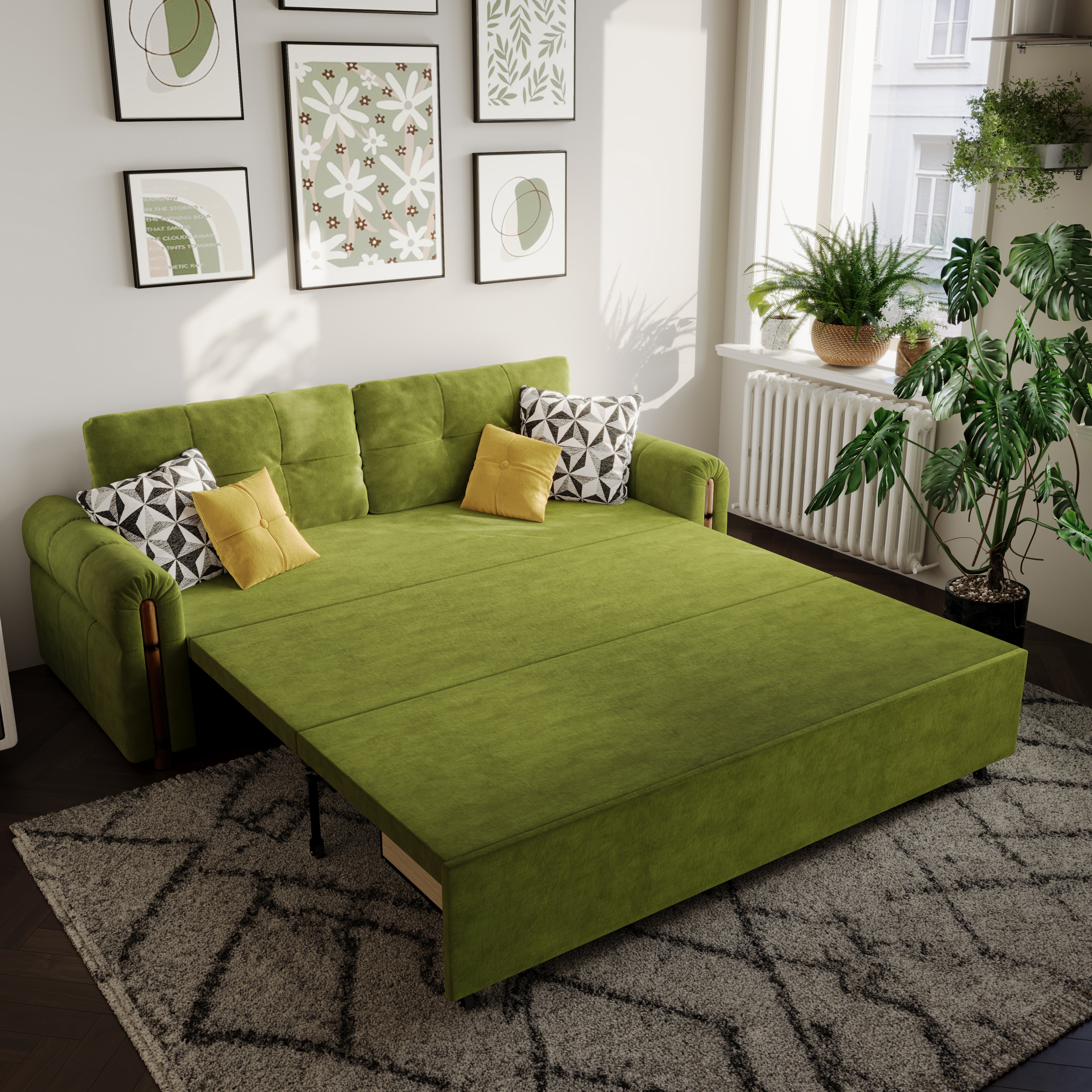 Vintage Pet Friendly Bamboo Design Sofa Bed with Storage