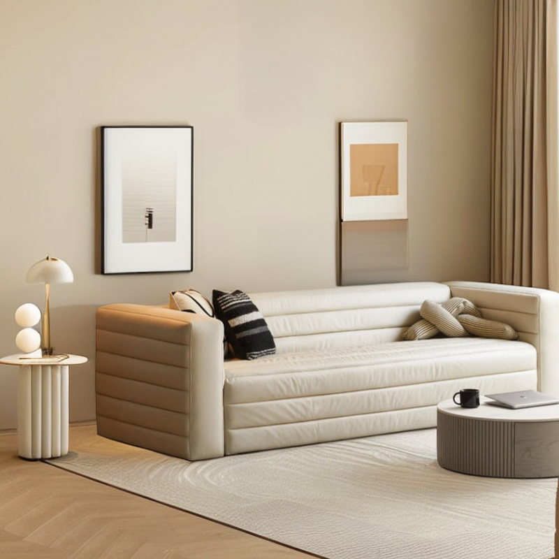 Elegant Creamy White Tech-Cloth Three-Seater Sofa