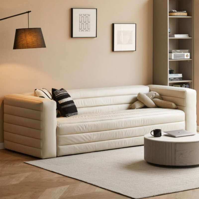 Elegant Creamy White Tech-Cloth Three-Seater Sofa