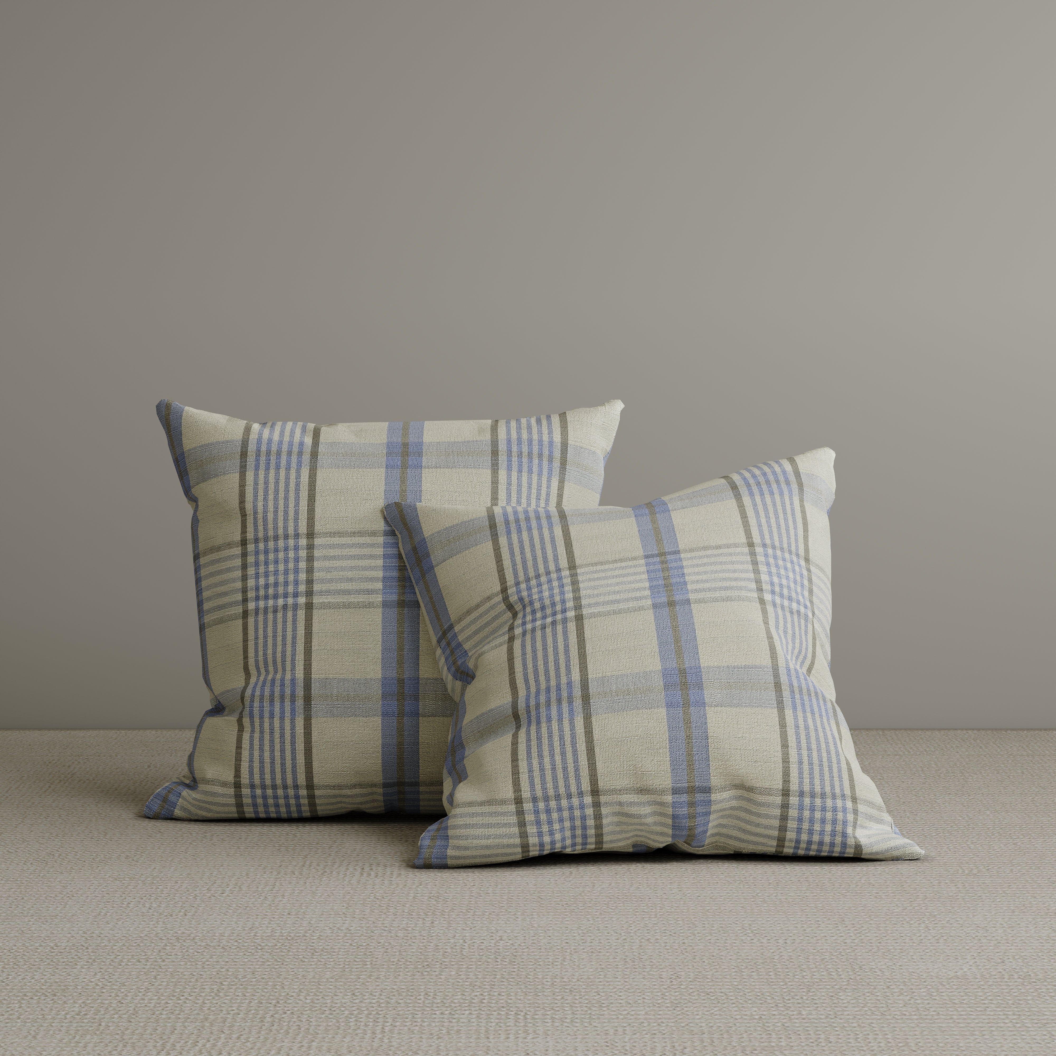 Square Exclusive Design Cushion in Misty Blue Plaid Cotton Linen, 45*45CM