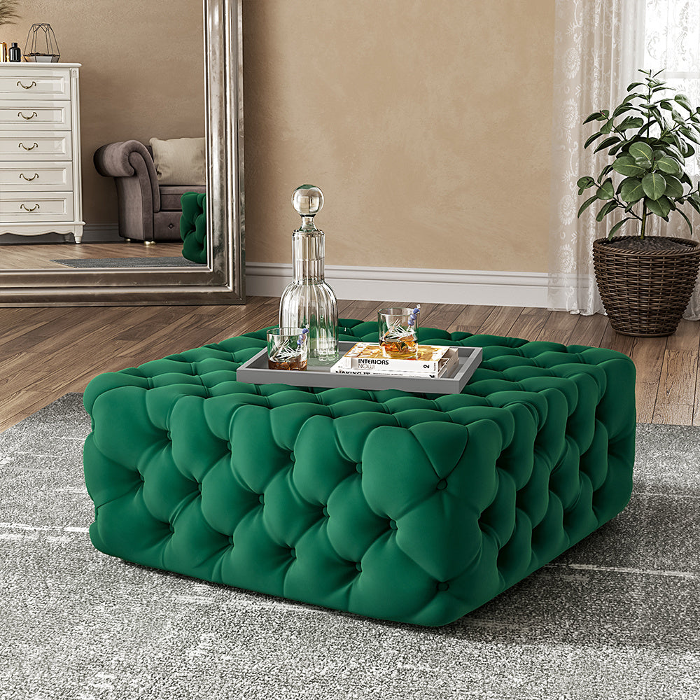 Cubic Velvet Buttoned Footrest Stool