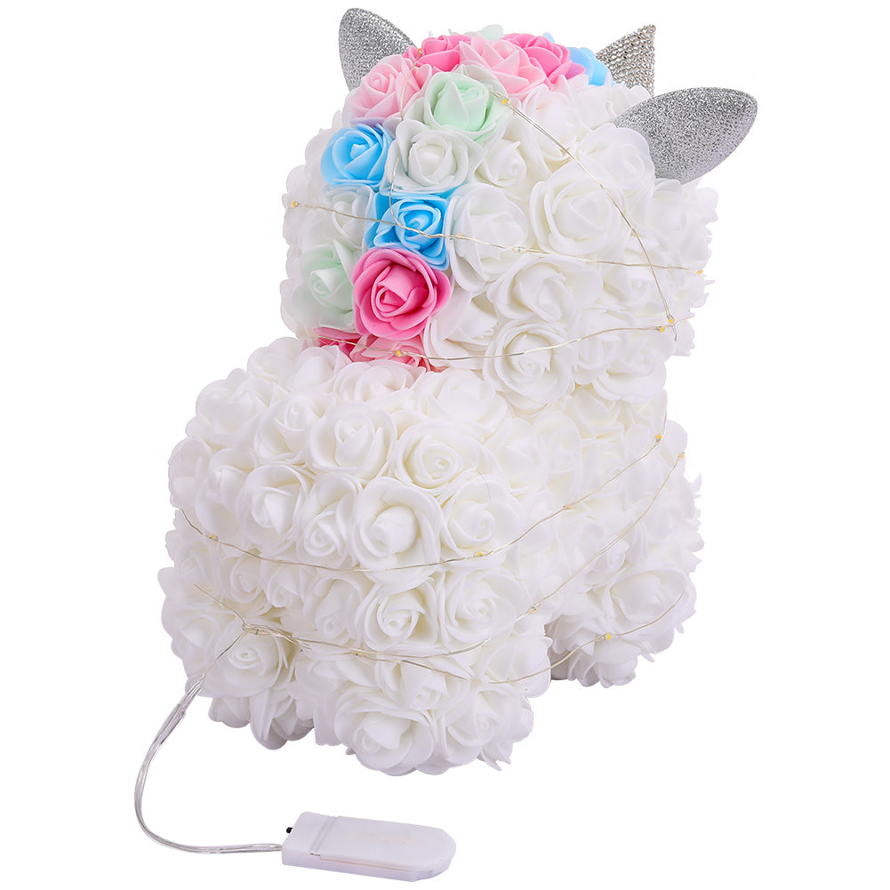 Unicorn Rose Flower Simulation Forever Rose With Gift Box & Light White