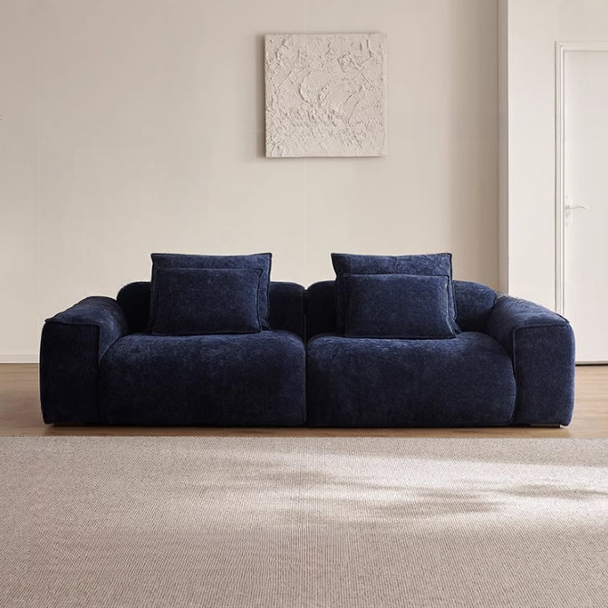 Tofu Block Vintage Chenille Fabric Sofa Stain Resistant Navy Blue