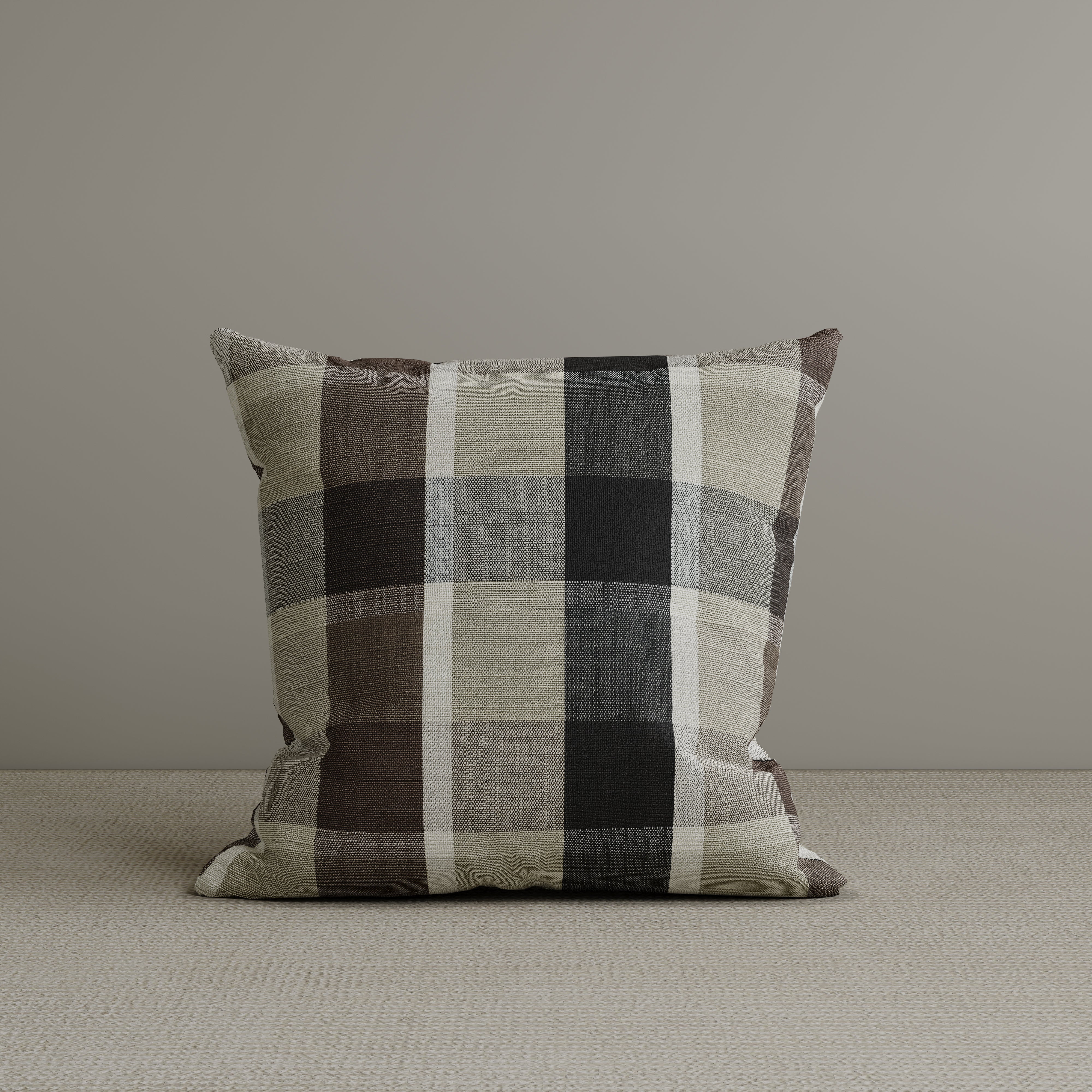Square Exclusive Design Cushion in Mocha Brown Check Cotton Linen, 45*45CM