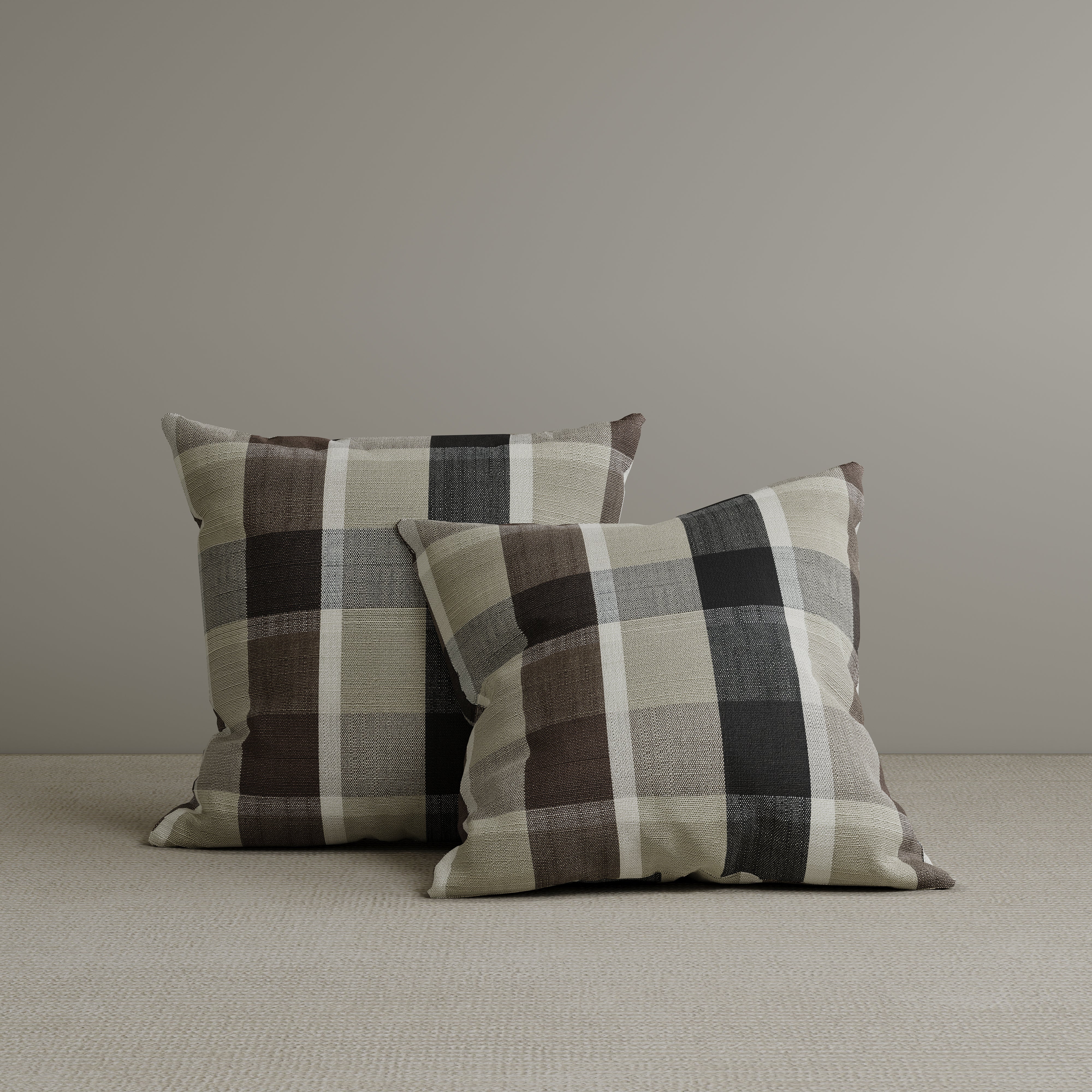 Square Exclusive Design Cushion in Mocha Brown Check Cotton Linen, 45*45CM