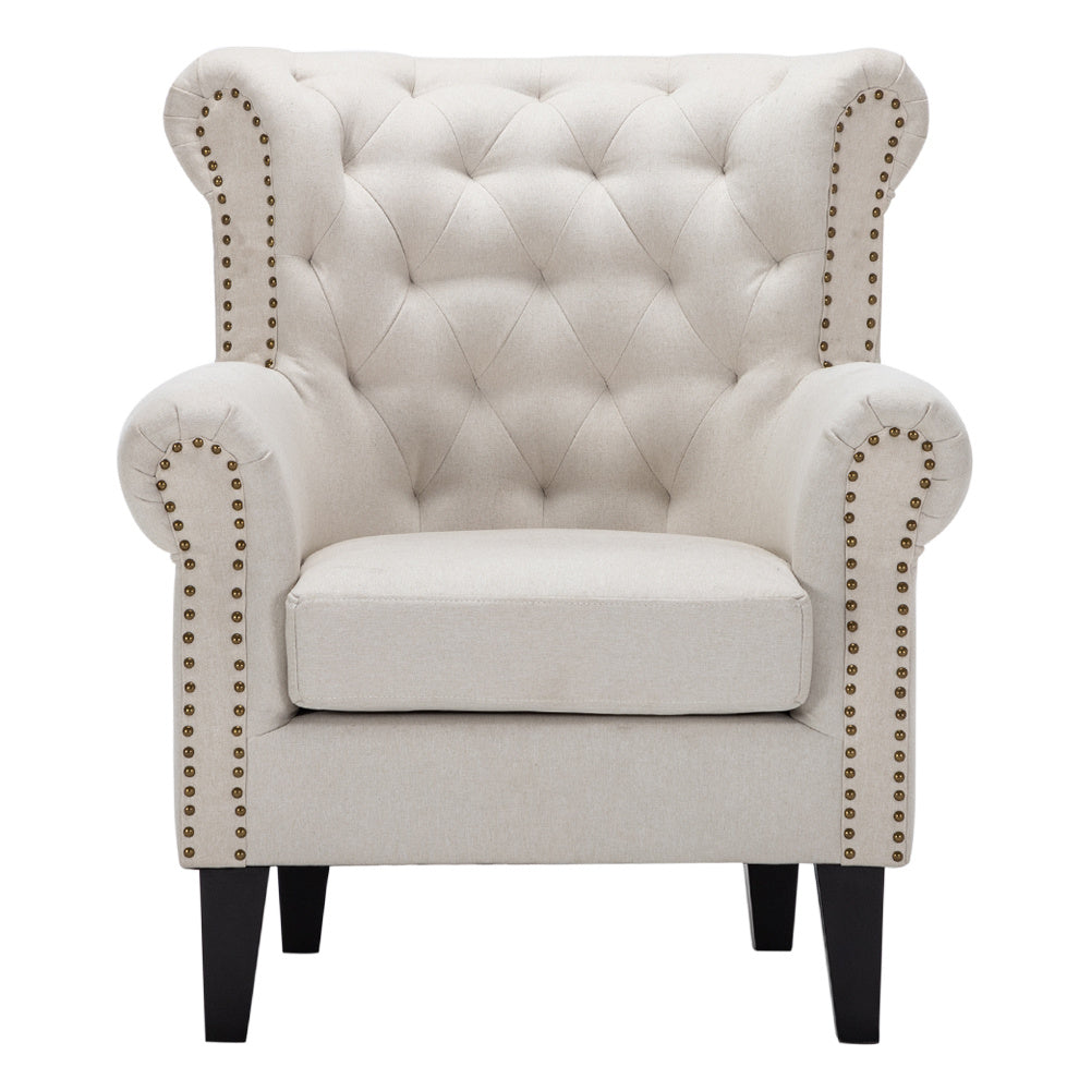 Mid-Century Deep Seating Nailhead Chesterfield Wingback Armchair