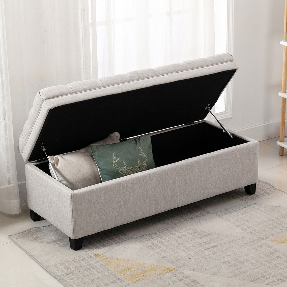 Linen Padded Cushion Bed End Bench with Storage Space