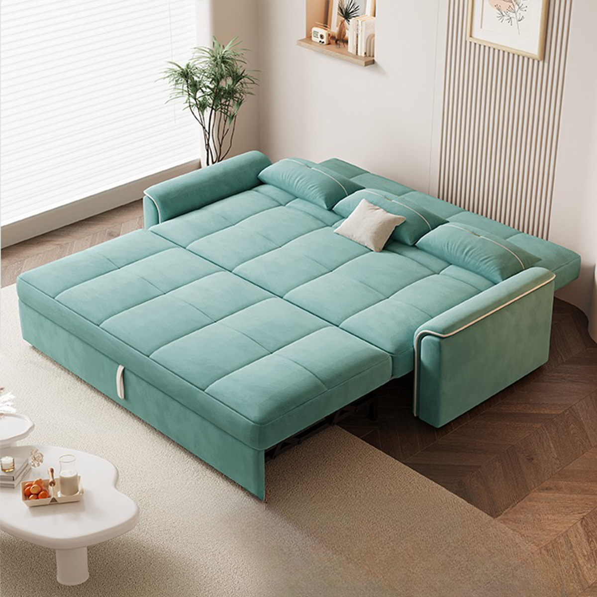 Multifunctional Mint Velvet Pull Out Chaise Sofa Bed with Storage