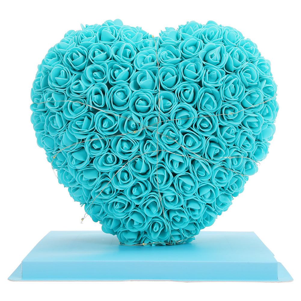 Simulation Forever Rose Flower Heart with Gift Set with Lights Blue