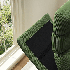 Modern Ergonomic Corduroy Chaise Lounge with Natural Wooden Frame