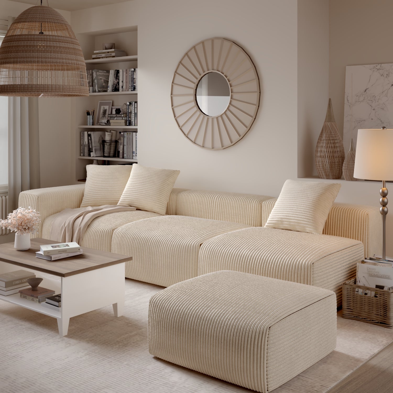 Corduroy Modular Wide Seat Chaise Sofa Block