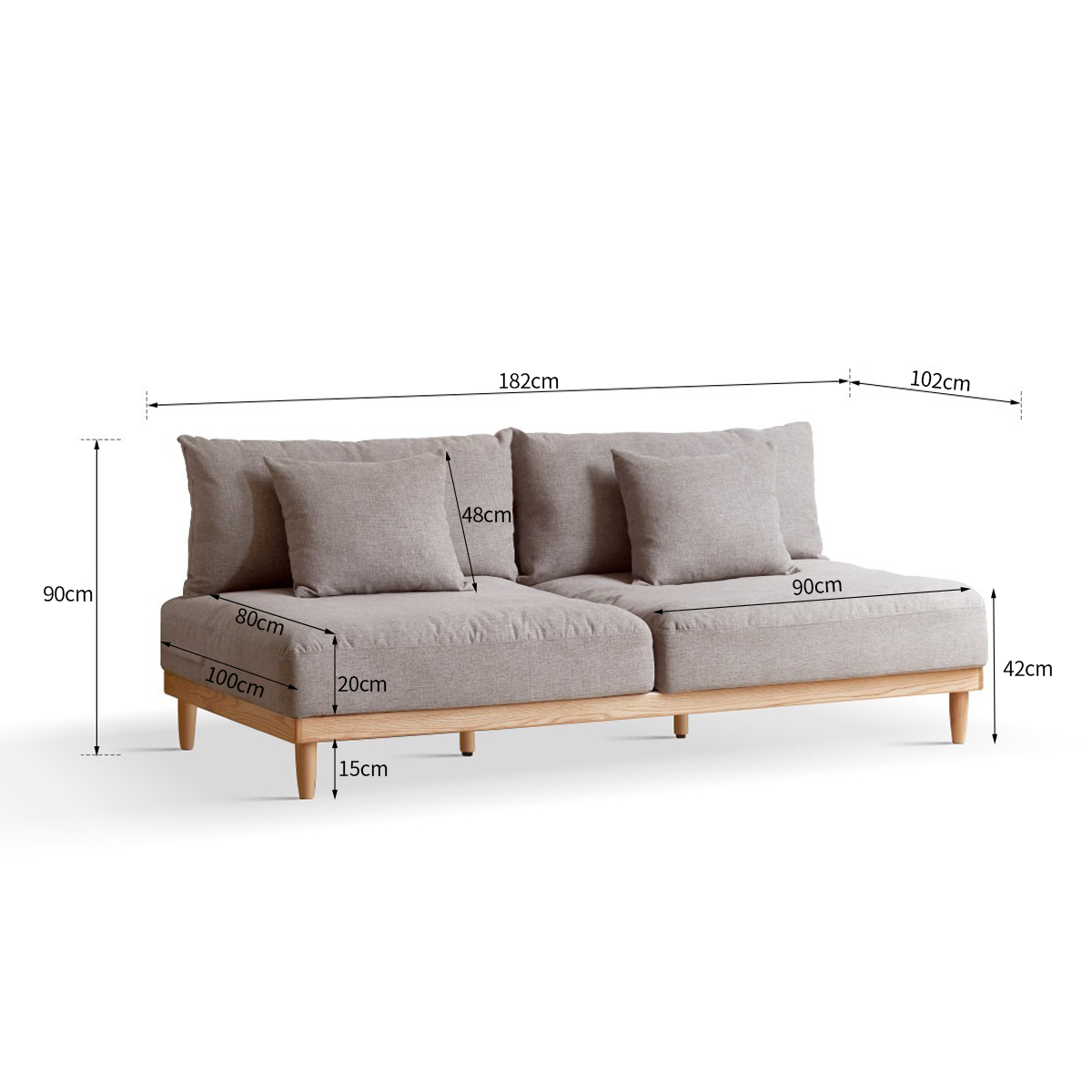 Modern Simple Oak Settee Sofa for Limited Space