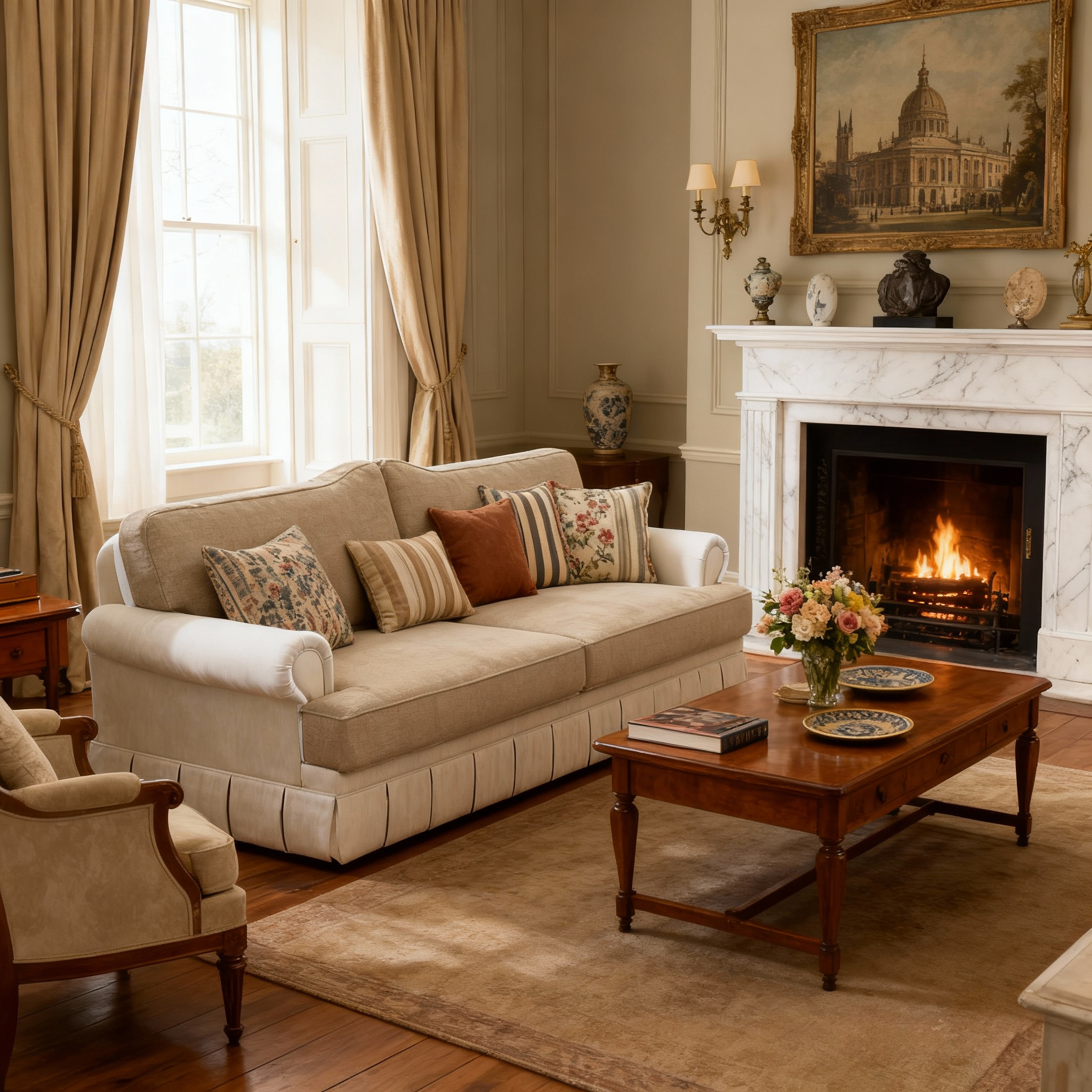 Cottonfy Heritage Plaid Skirted Sofa with Concealed Storage Drawers