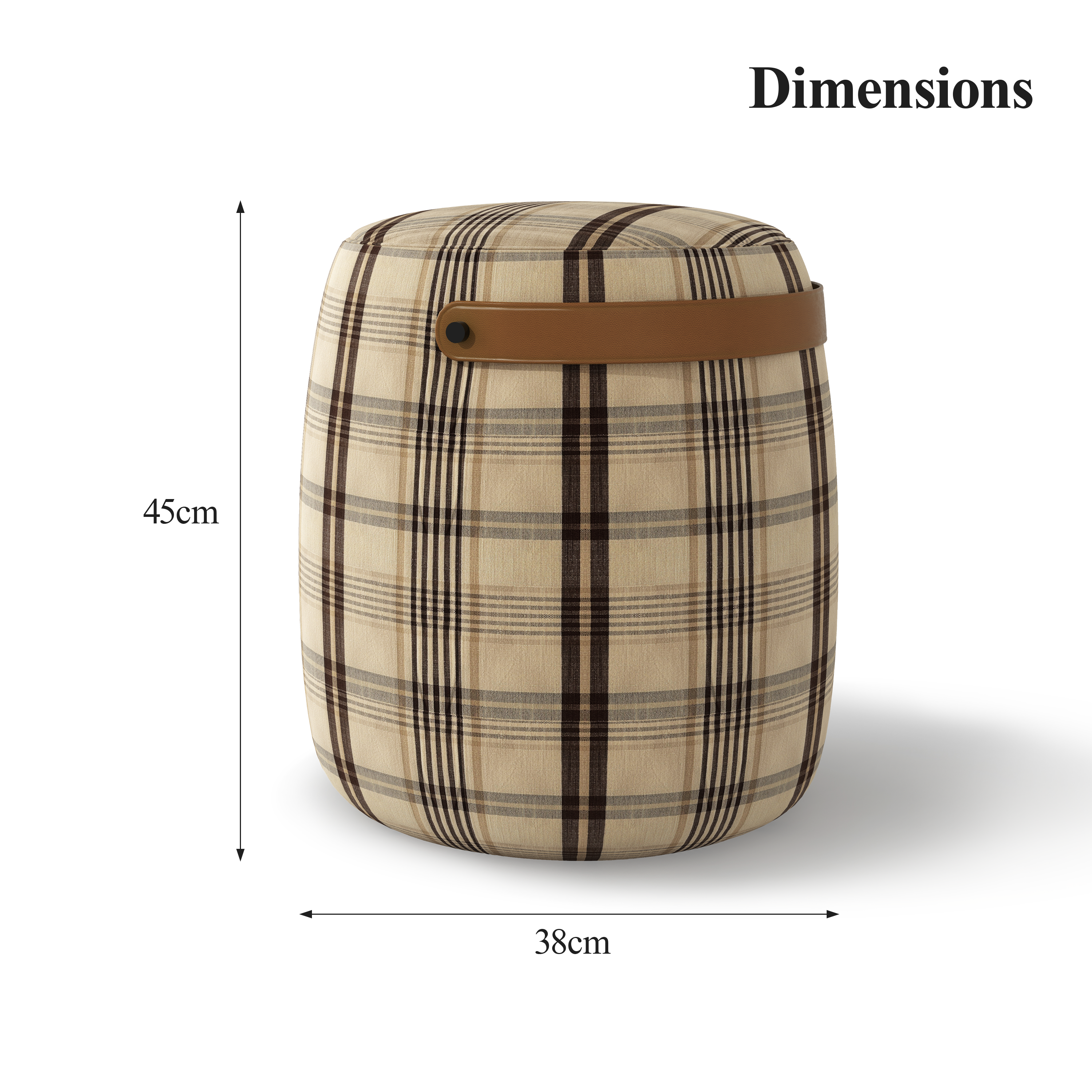 Haven British Check Round Pouffe Footstool with Leather Handle